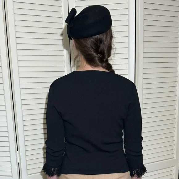 Women’s Black Sweater - Cyrus - Scoop Neck & 3/4 Sleeves with Fringe - Size M - Picture 5 of 16